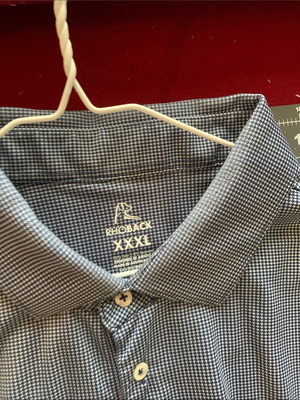 Rhoback Houndstooth XXXL Men's Short Sleeve Polo in Navy Micro-Check